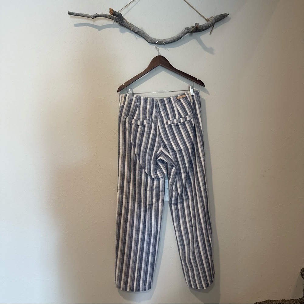 Anthropologie Linen Blue Stripe Wide Leg High-Rise Stripe Pants - Picture 5 of 8